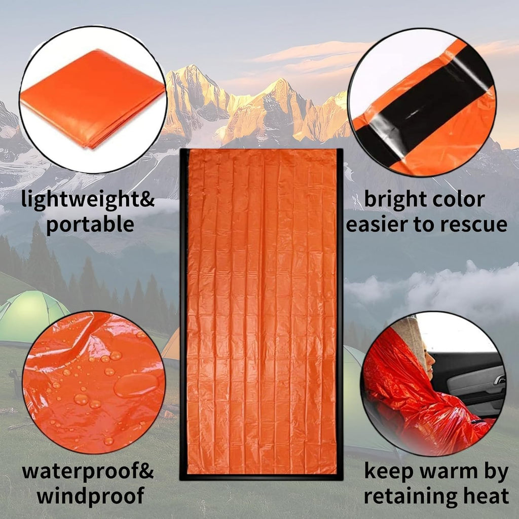 Waterproof Emergency Sleeping Bag with Whistle, 2 Pack Mylar Thermal Bivy Sack for Survival, Camping, Hiking with