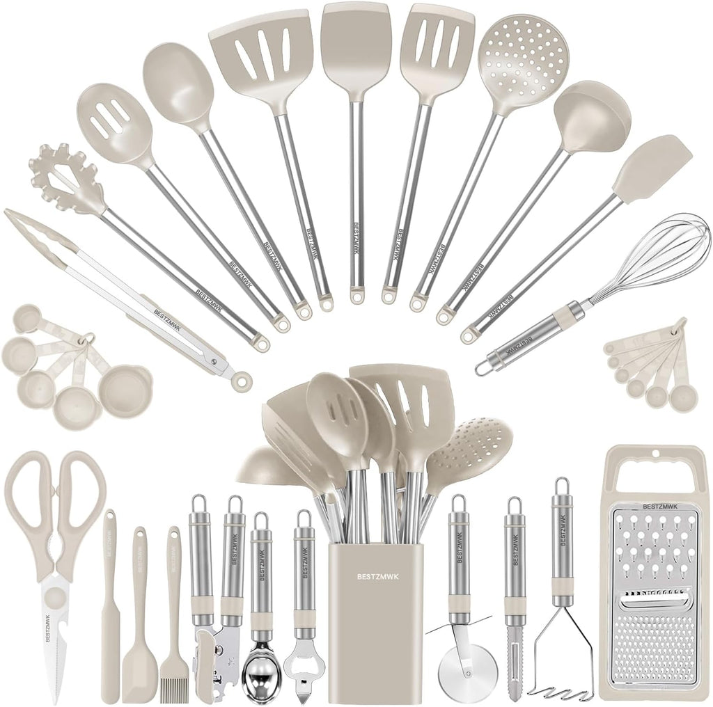 Kitchen Utensil Set-Silicone Cooking Utensils-33 Kitchen Gadgets & Spoons for Nonstick Cookware-Silicone and