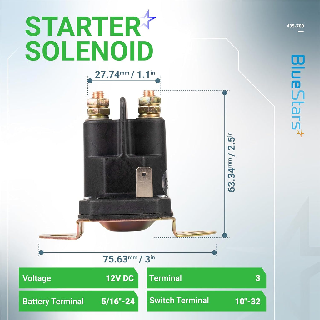 BlueStars 435-700 Starter Solenoid 3 Terminal 12V - for Husqvarna