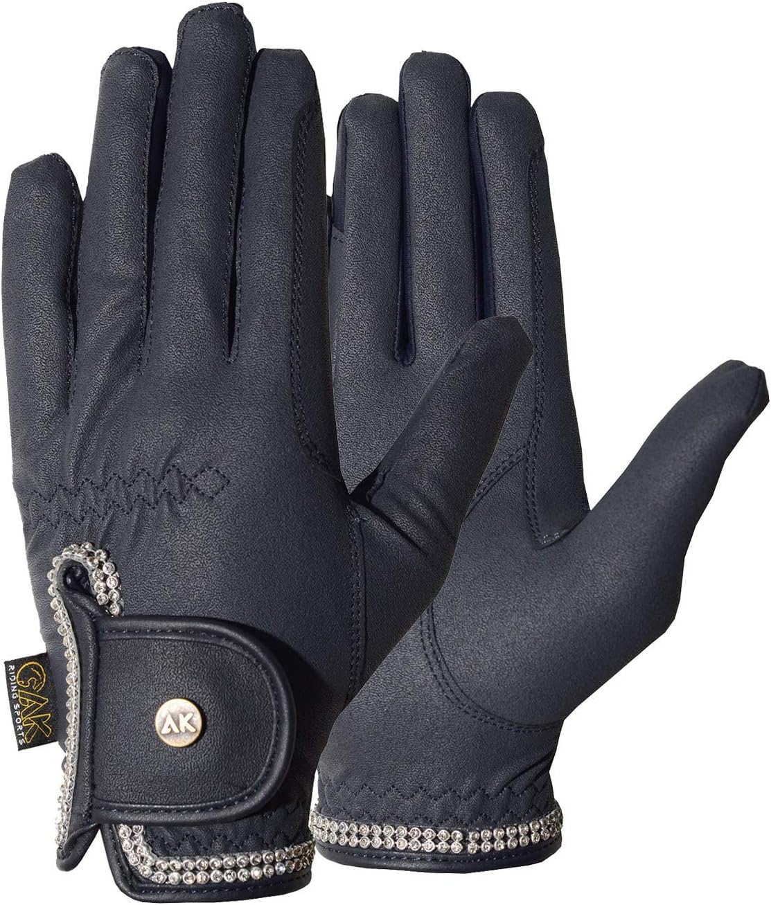 AK Horse Riding Gloves for Women & Men – Competition Equestrian Gloves with Crystal Diamante Design – Comfortable