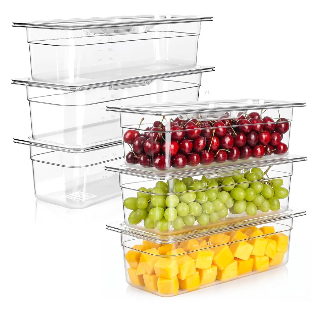 6-Pack 1/3 Size 4''Deep NSF Polycarbonate Food Pans with Lids