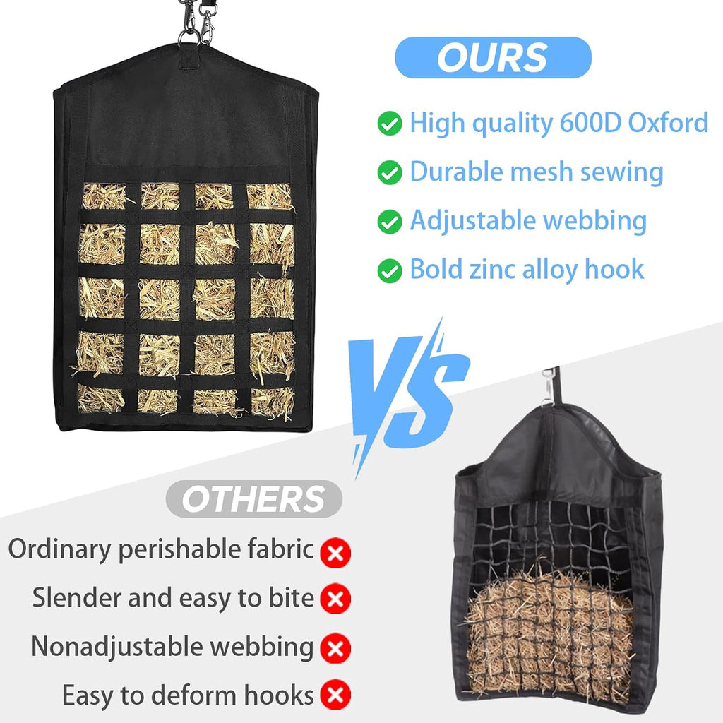 Hay Bag for Horses Goat: 3pcs Large Capacity Oxford Hay Feeder Bag with Hay Nets&Adjustable Strap