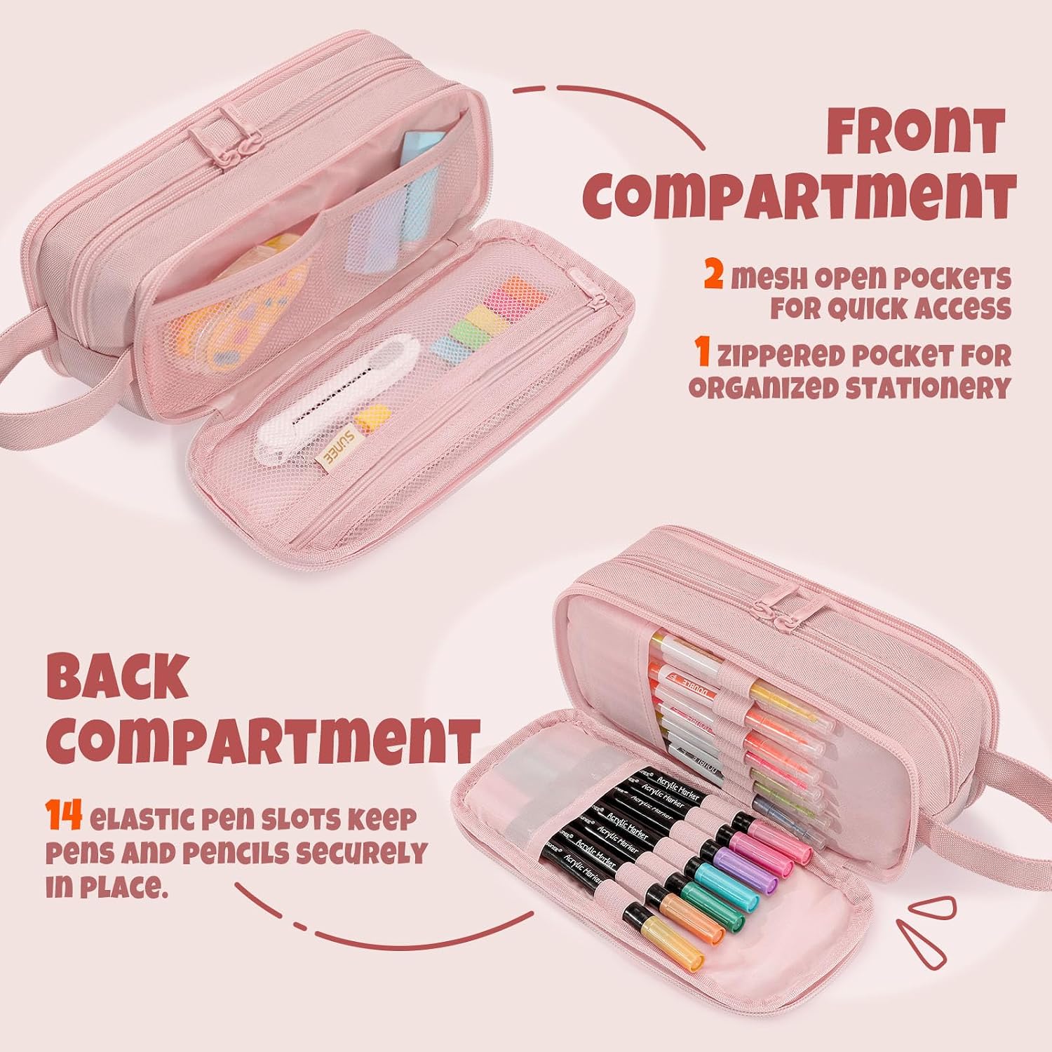 Large Capacity Pencil Case with 3 Compartment, Extra Big Pencil Pouch, Pencil Bag with Zipper, Cute High Stationery