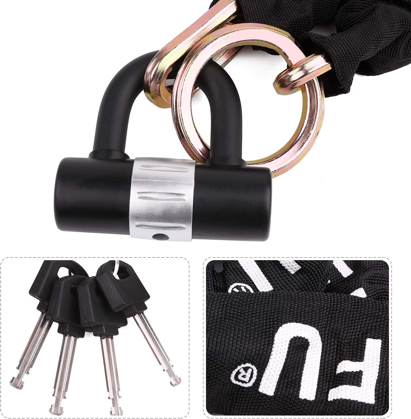 Motorcycle Chain Lock, 3.3FT Heavy Duty Anti Theft Bike Lock Chain | with U Lock 4Keys, 10mm Thickness Hardened Steel