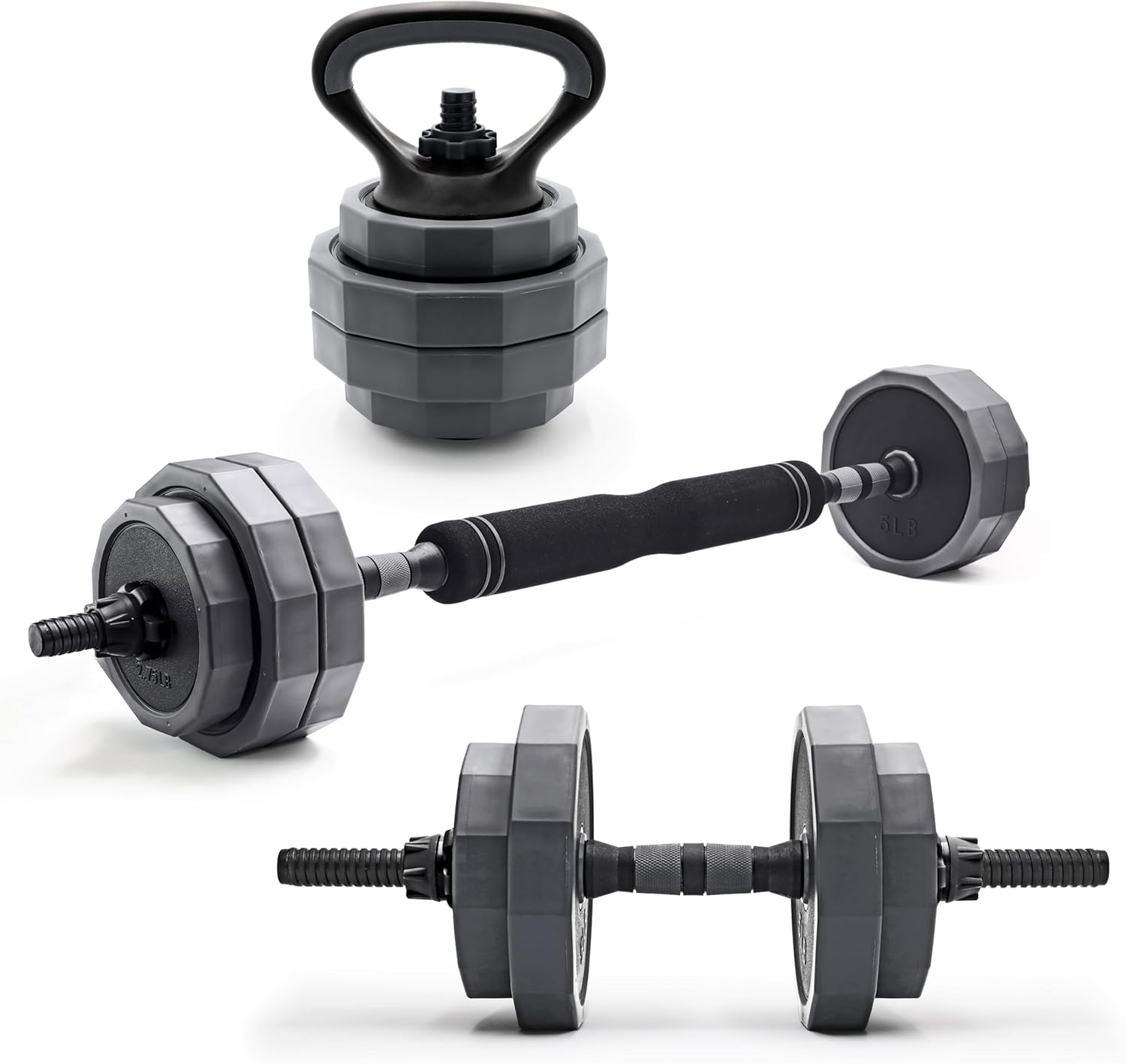 Multi-Use Adjustable Weight Set - Versatile Dumbbell, Barbell & Kettlebell for Full-Body Workouts | 45lb and 66lb