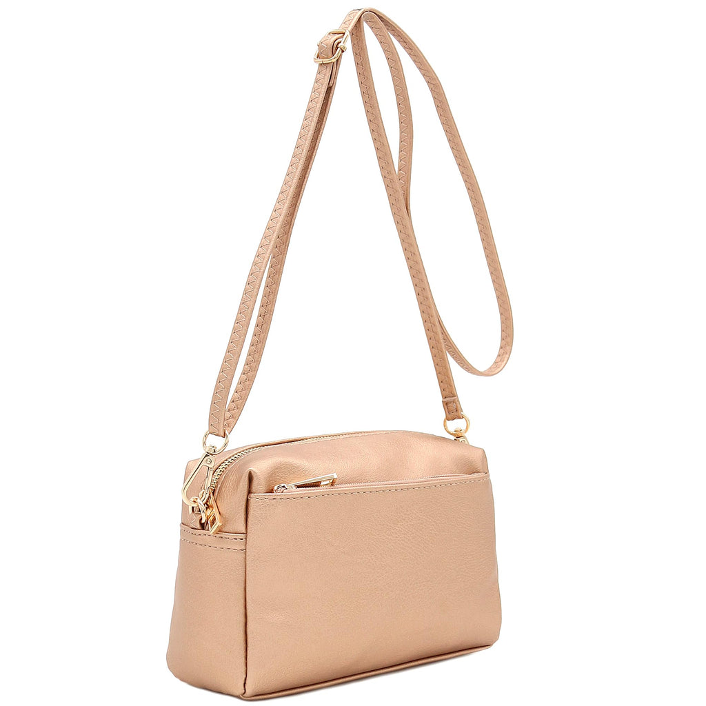 Triple Zip Small Crossbody Bag (Rose Gold)