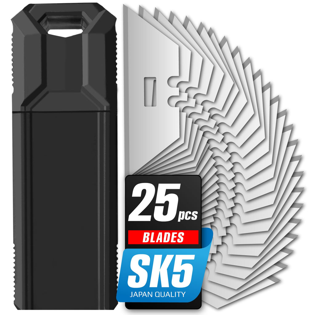 Replacement Trapezoidal Blades for 4-in-1 Utility Knife – 25 Pack SK5 Carbon Steel Utility Knife Blades, Box Cutter