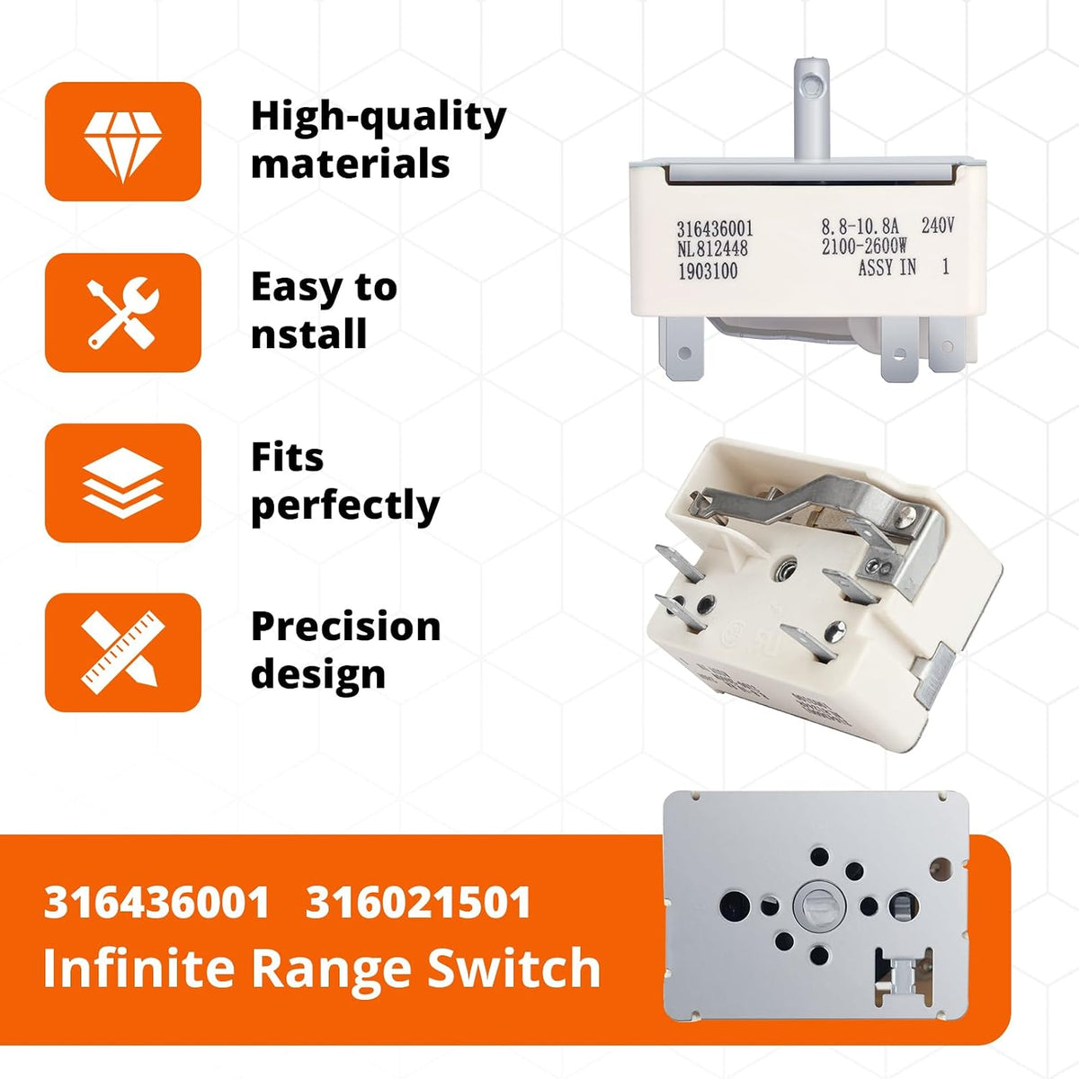 316436001 Range Burner Control Surface Element Switch Fit for Frigidaire