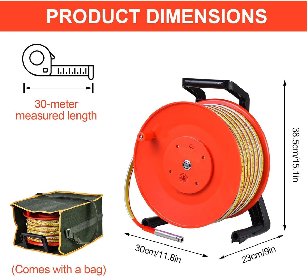 30m/98ft Water Level Meter, Water Level Indicator with 0.59" Diameter Probe