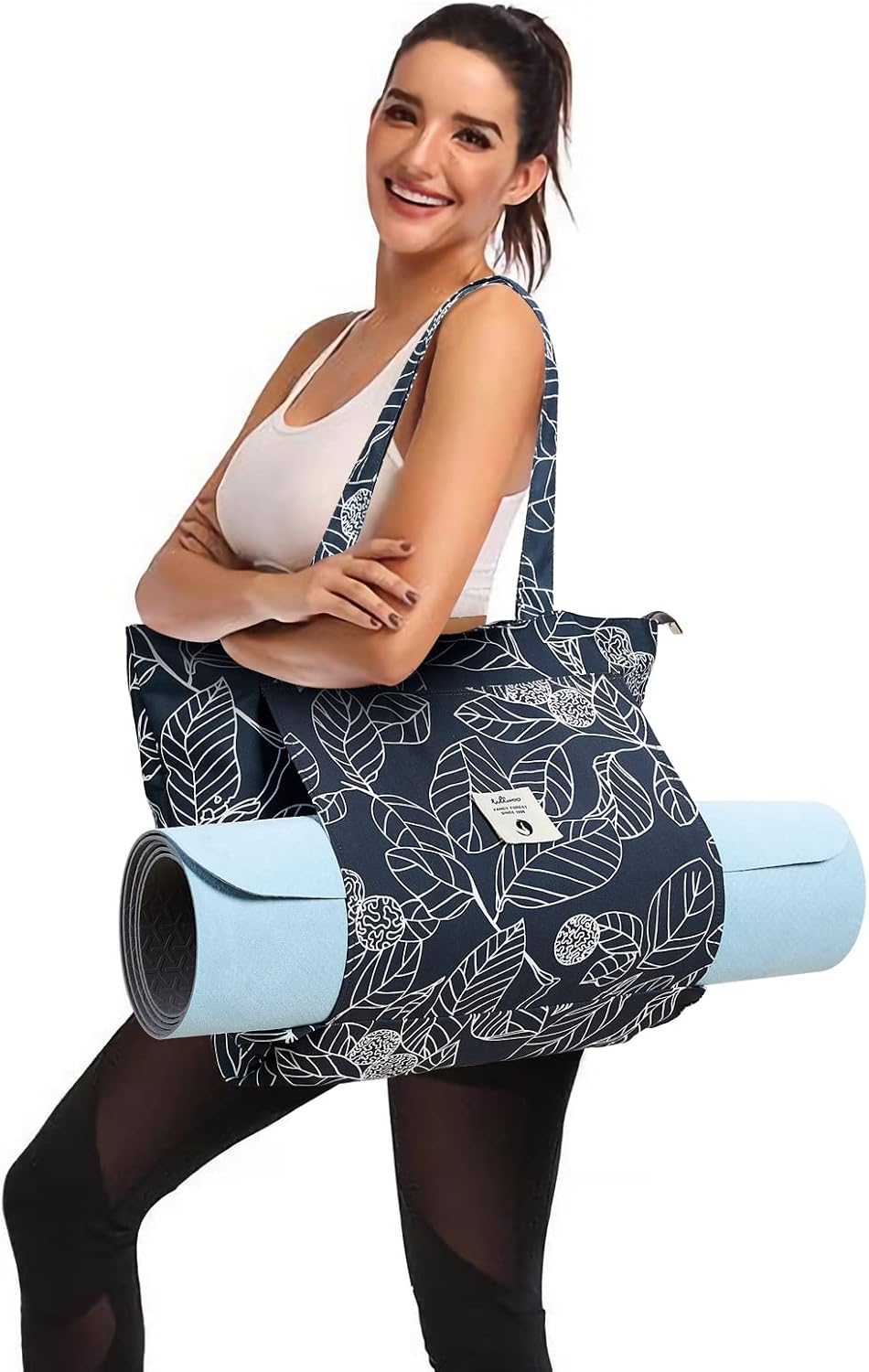 WLLWOO Yoga Mat Bag for Women Mat Carrier Canvas Carryall Tote Pilates Gym | Yoga Mat Holder Shoulder Bag for Travel