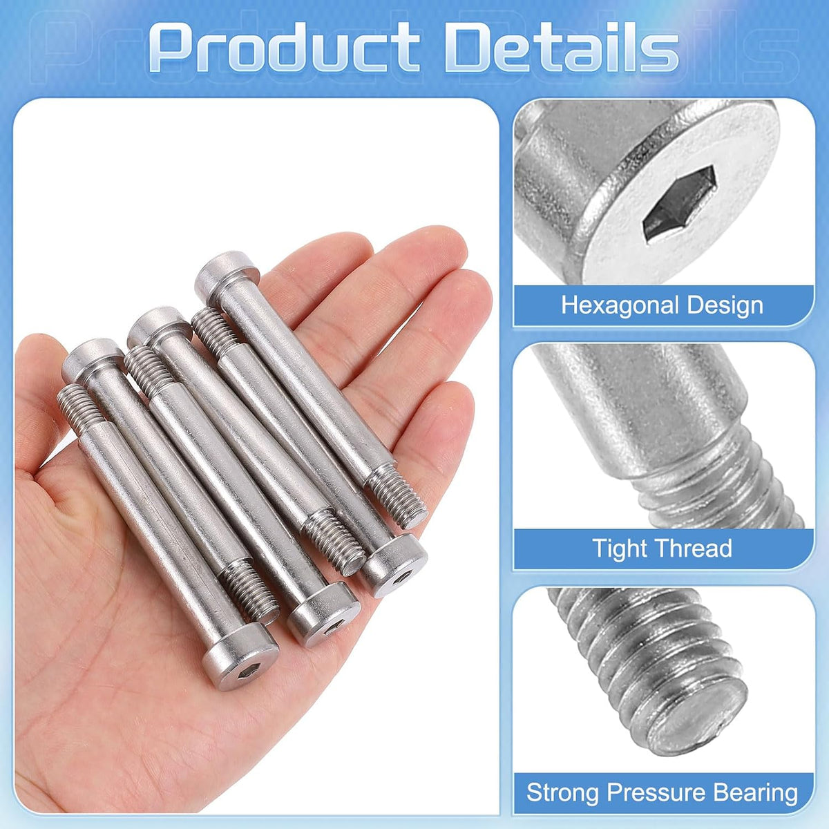 uxcell 6Pcs 304 Stainless Steel Bolt 60mm Dia 60mm Length M8 Thread