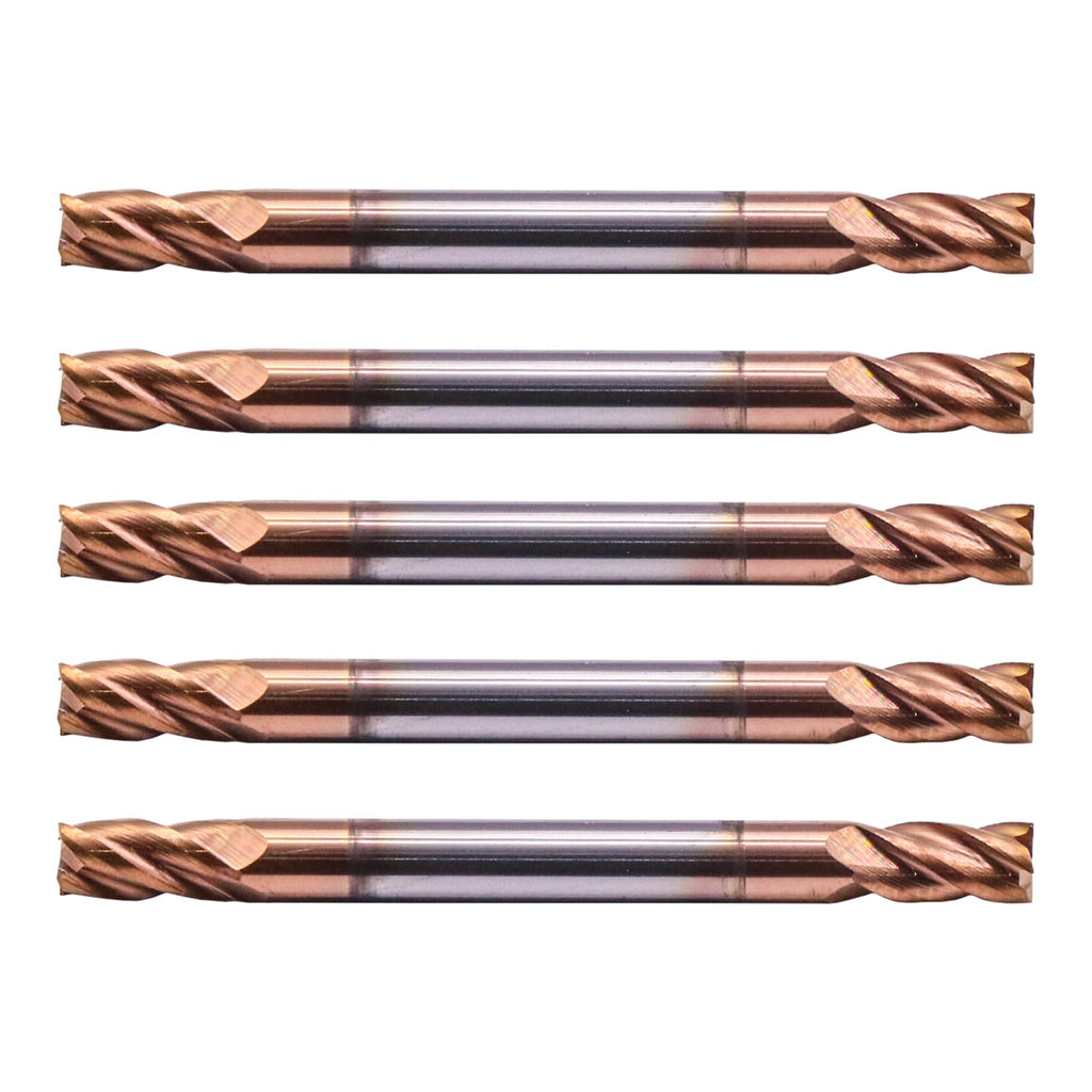5 Pack 1/8" 4 Flute Double End Solid Carbide Square End Mills, TiSiN Coated