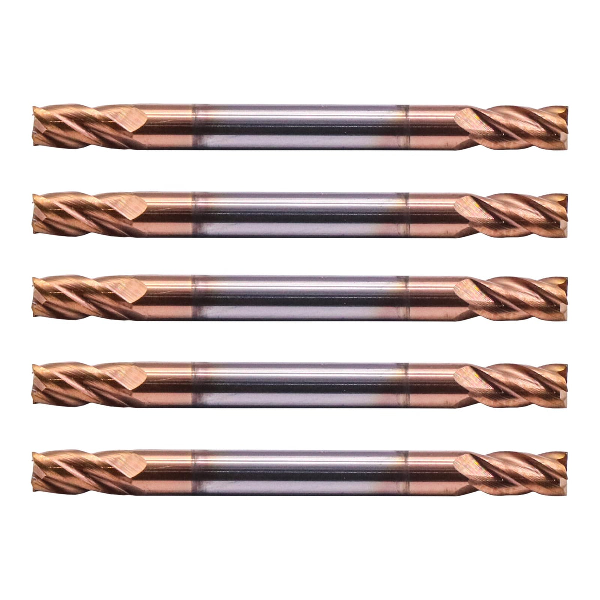5 Pack 1/8" 4 Flute Double End Solid Carbide Square End Mills, TiSiN Coated