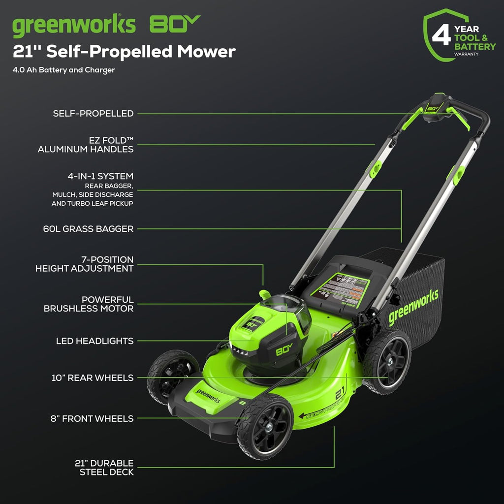 80V 21 in Self-Propelled Lawn Mower, 4.0 Ah Battery and Charger