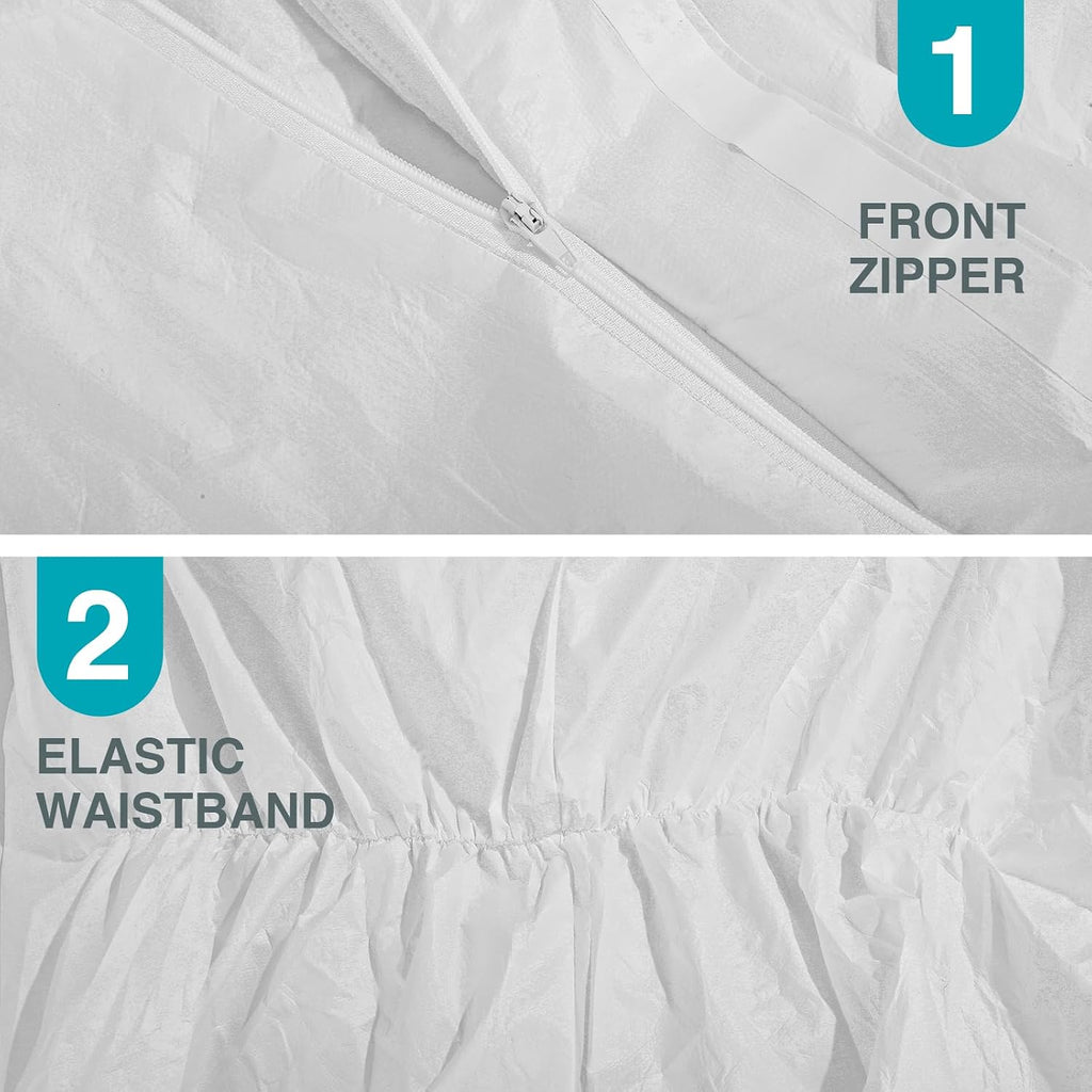 Hazmat Suits 1/10 Pack Disposable Coveralls, with Elastic Wrists, Ankles and Hood, Available in 4 sizes