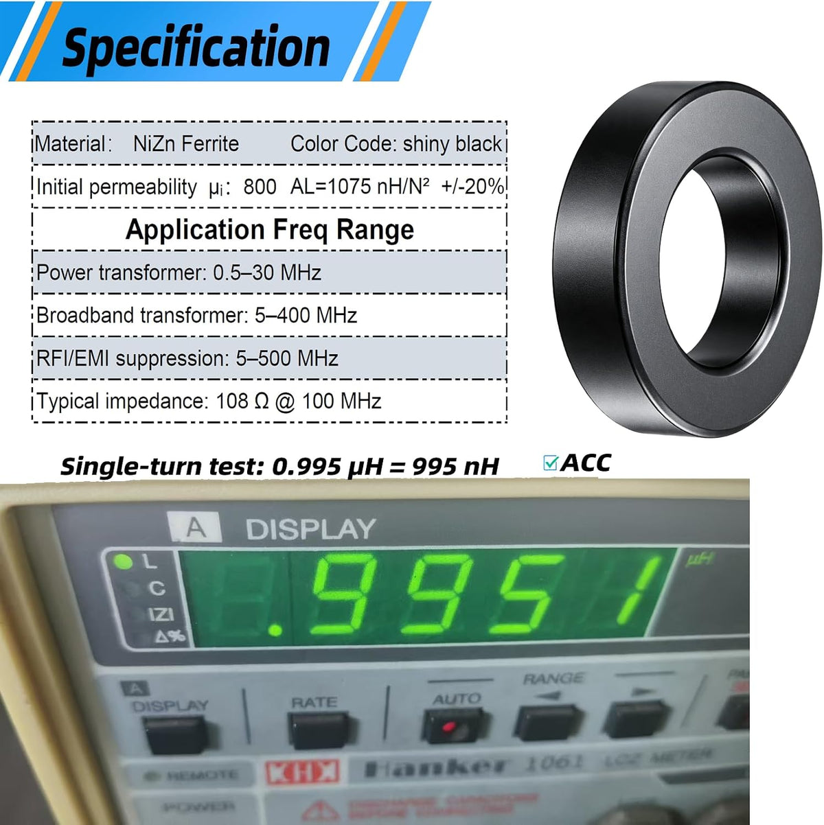 Toroid Ferrite Core for FT240-43 Ferrite Choke Ring, 1 Pack