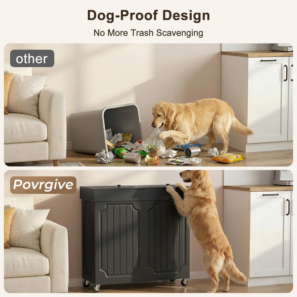 Dog Proof Kitchen Trash Can, Double 13 Gallon Garbage Can with Lids