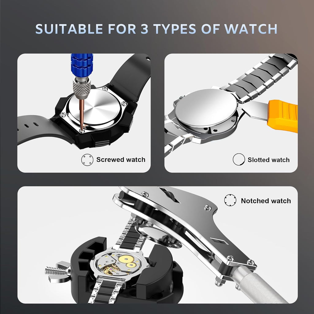 Watch Repair Tool Kit, Battery Replacement, Strap Adjustment, Bracelet Pin Removal, Band Link Remover, Resizing Tool