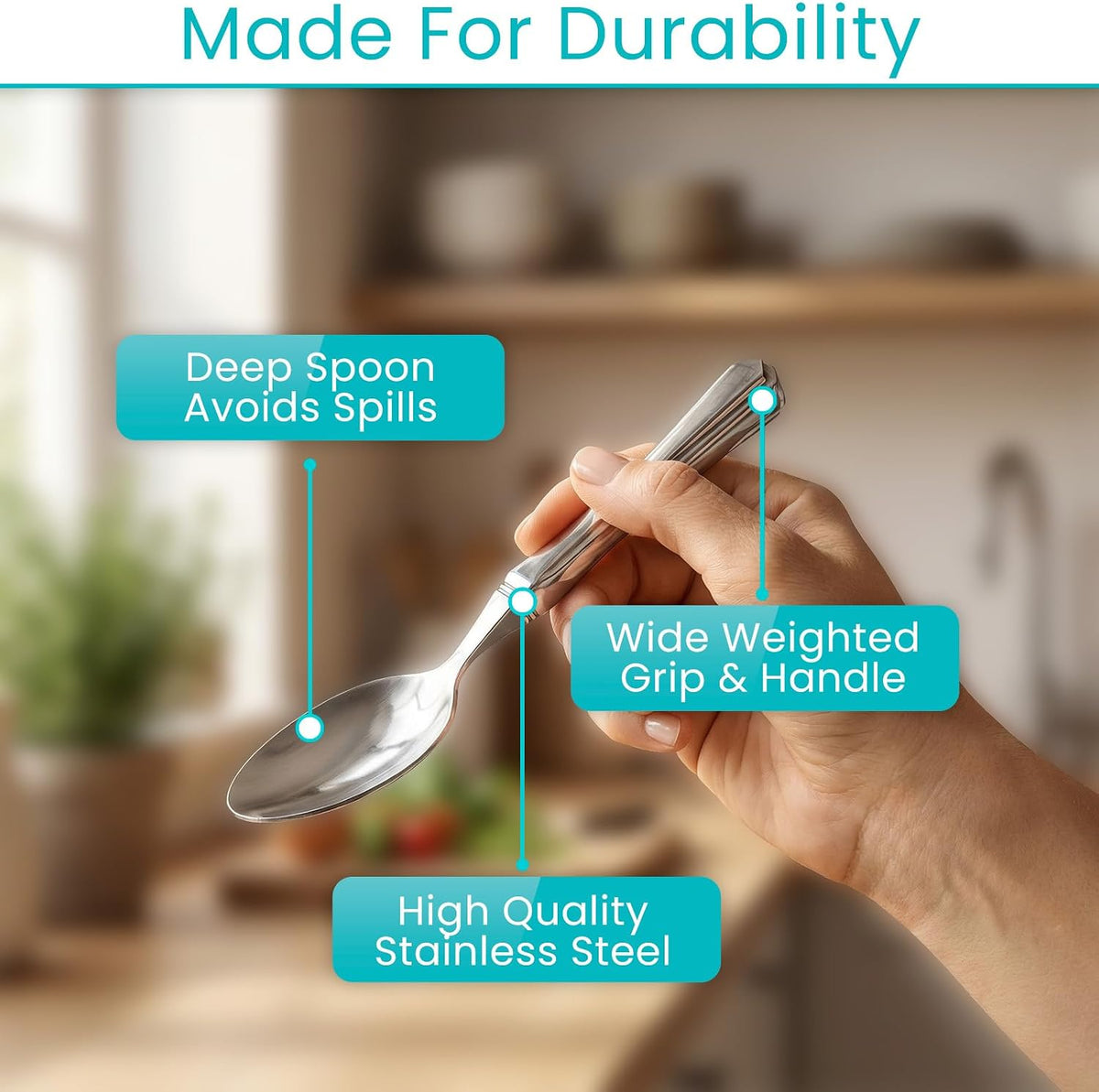 Weighted Utensils (4 Piece) - Parkinson Spoon and Fork Set Plus Knife