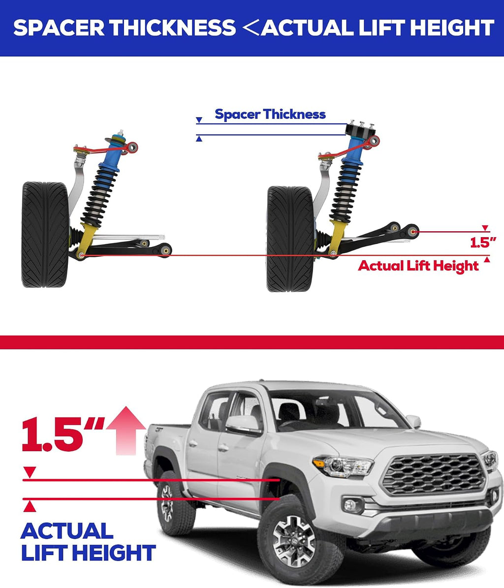KSP 1.5" Front Leveling Kit for Toyota Tacoma Lift, 1.5 inch Front Lift Spacer for Toyota Tacoma 2005-2023 4Runner 2003-2024 FJ Cruiser 2007-2015, 1.5in Suspension Level Kit Aluminum Strut Spacers