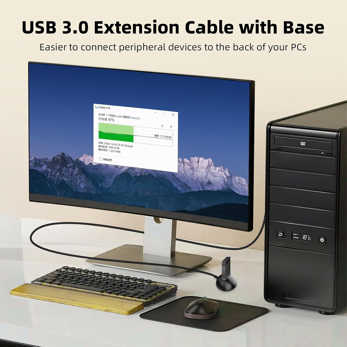 3.3FT / 1M USB 3.0 Extension Cable with Pedestal, 5Gbps USB 3.0 Type-A Male to Female Extension Stand for Flash