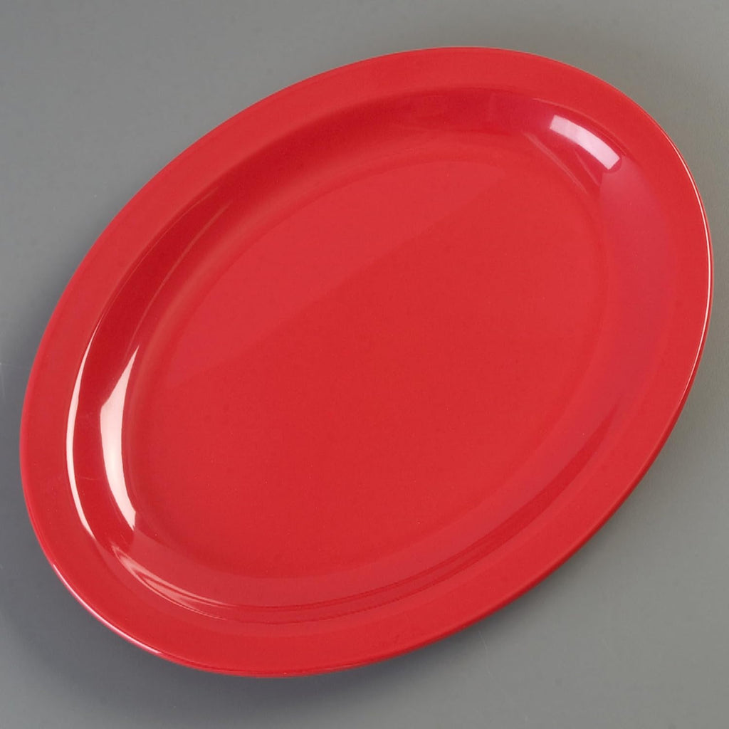 Kingline Oval Platter, Heavy Duty Melamine Dish for Serving, 12" x 9", 1 Count, Red