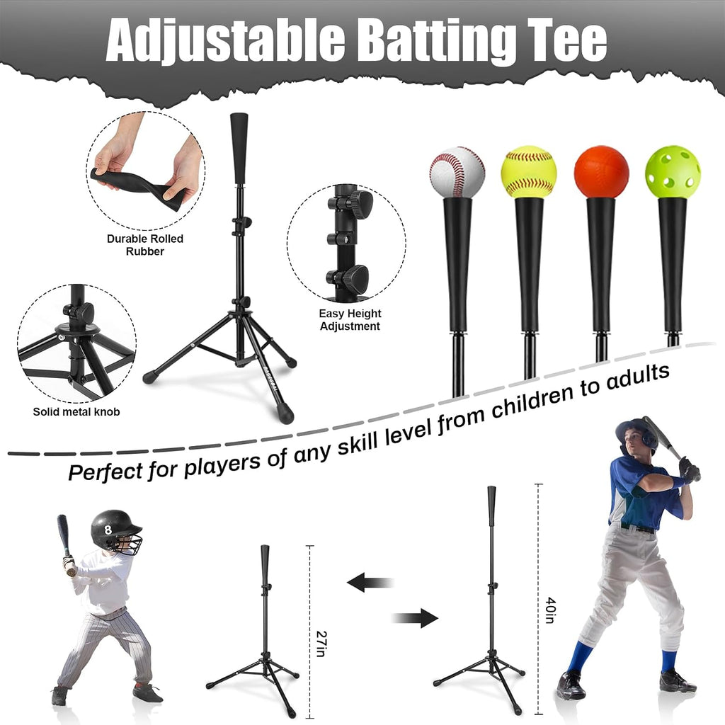 6x6ft Baseball Practice Net with Batting Tee,Caddy and Strike Zone | Baseball backstop net with 7-strand knotless