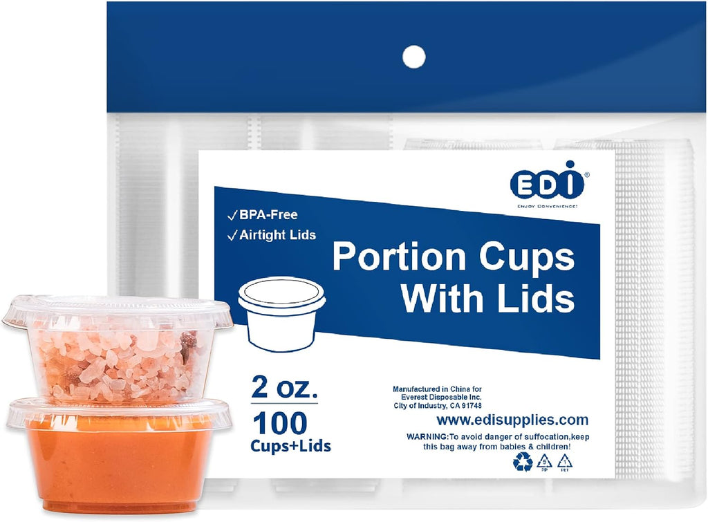 Clear Disposable Plastic Portion Cups with Leakproof Lids | 2 Oz, 100 Sets | BPA Free, Recyclable Jello & Dipping