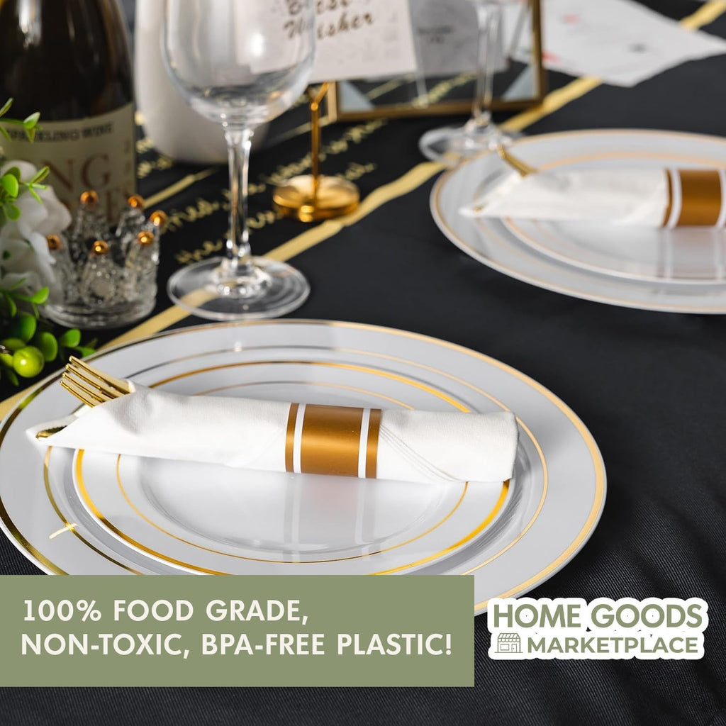 Gold Plastic Silverware Pre-Rolled Sets; Fork, Spoon, and Knife Rolls, Pack of 20 Pre-Rolled Sets