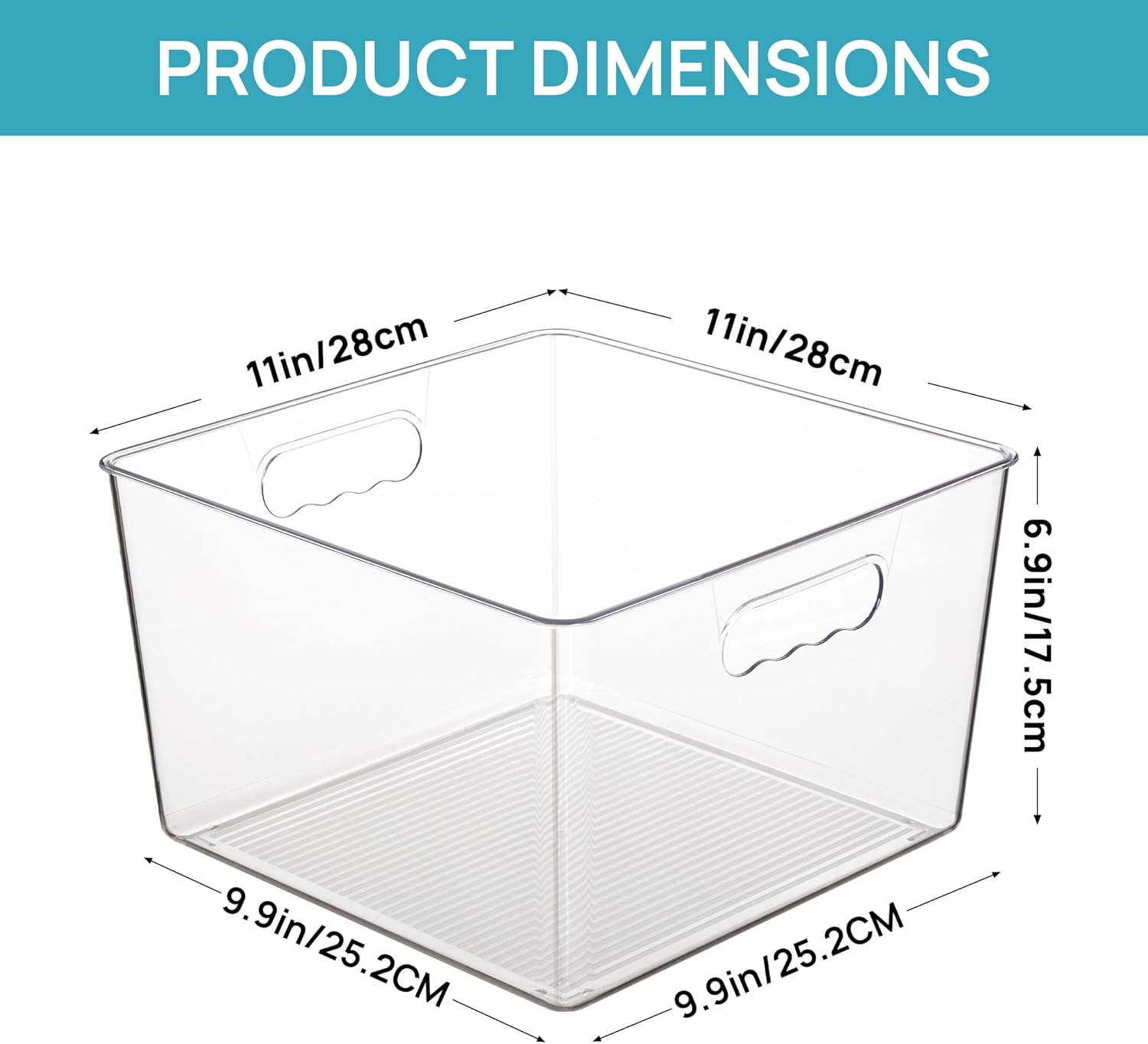 4 Pack Extra Large Clear Plastic Storage Bins,11x11 Cube Acrylic Organizer Square Containers with Handle for