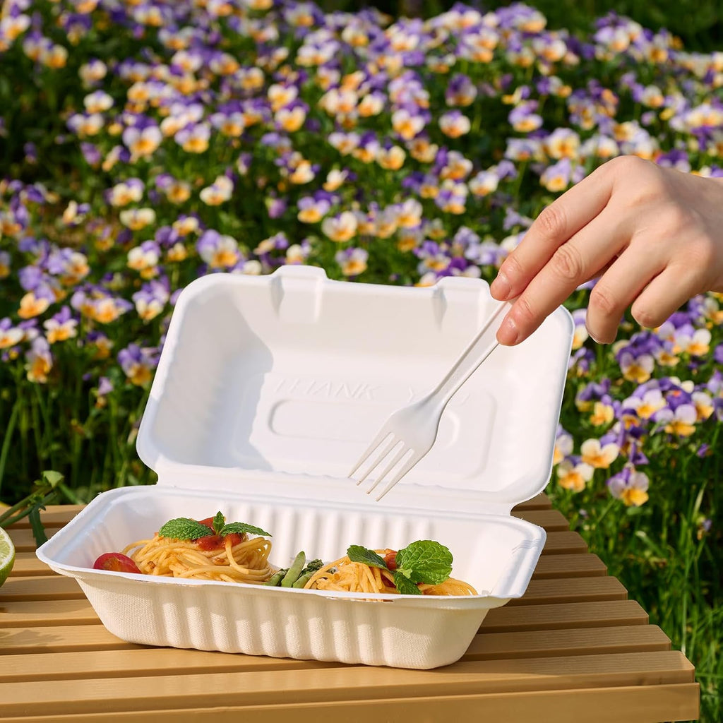 Sugarcane to go food containers, 1-Compartment Clamshell Food Containers