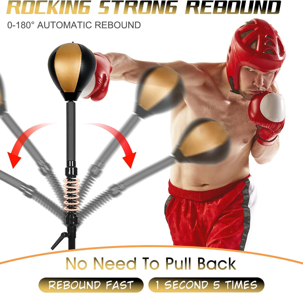 Standing Reflex Speed Bag with Thick Base (Golden Black) | Adjustable Height & Reinforced Spring