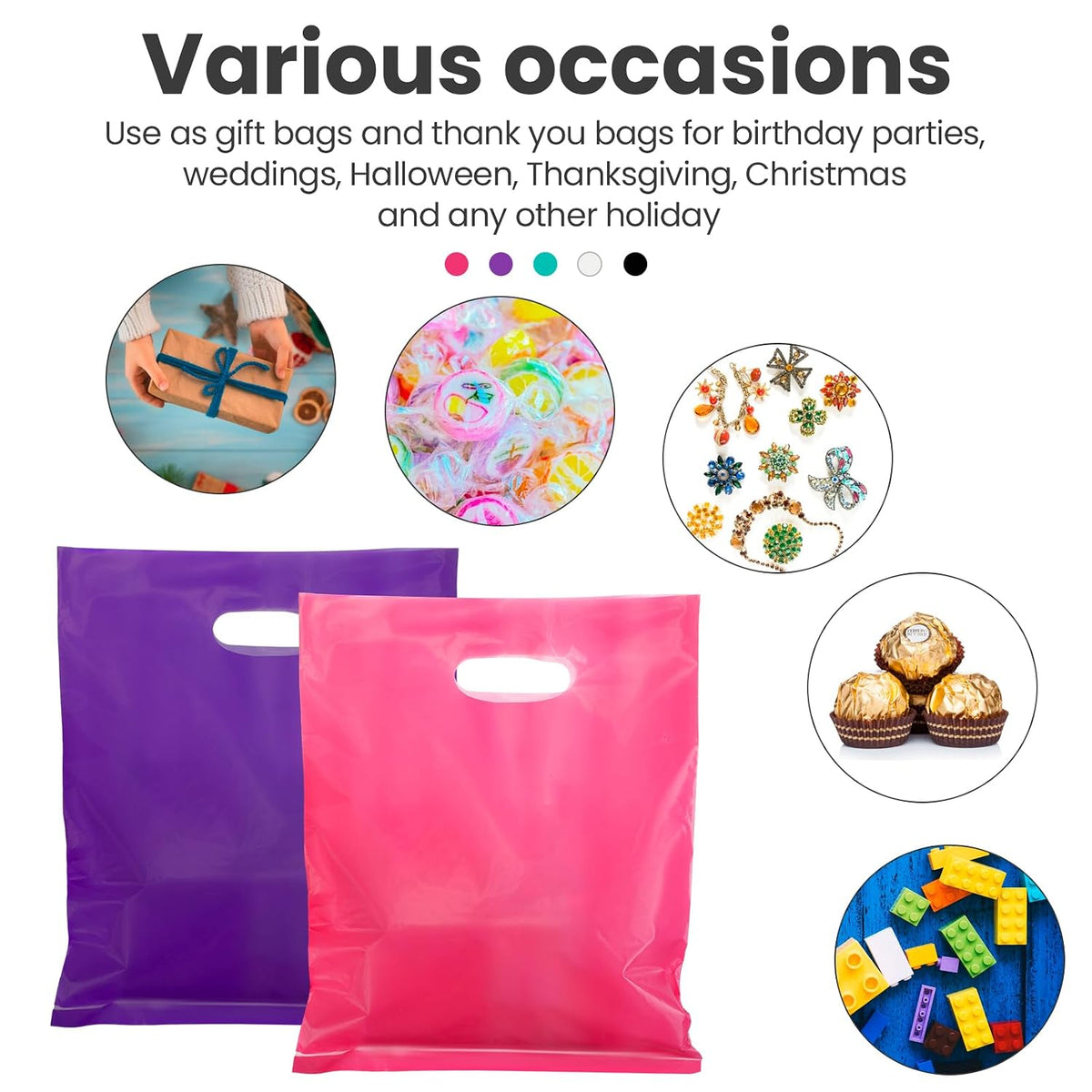 500 Pcs Shopping Bags Bulk for Small Business, Multicolor