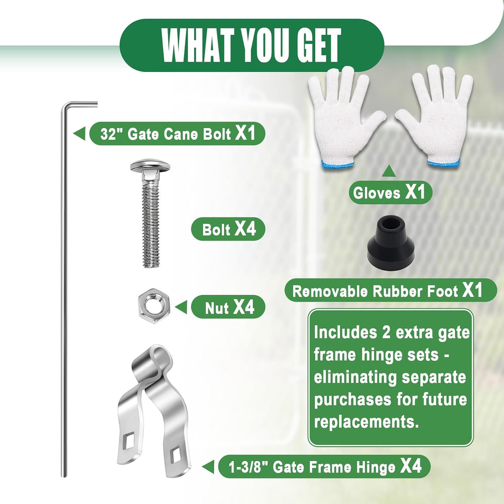 1-5/8" × 32" Chain Link Gate Drop Rod Kit with 2 Hinges