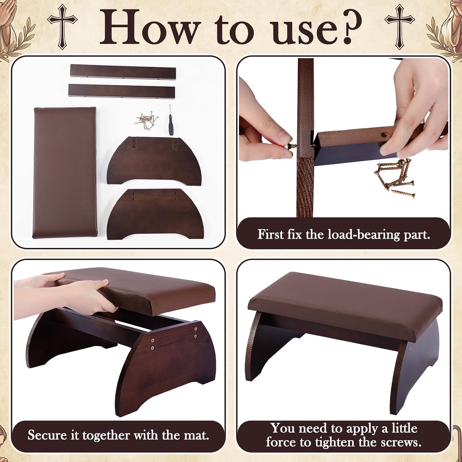 Prayer Kneeler Bench, Wooden Kneelers for Praying
