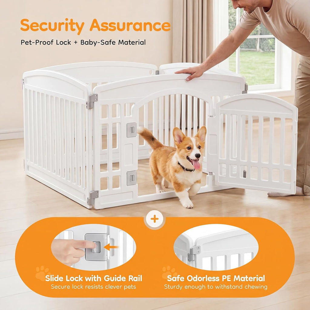 Dog Playpen 4-Panel, 24IN Puppy Playpen, Stable Dog Play Pen Indoors/Outdoor with Secure Locking Door, Plastic Pet