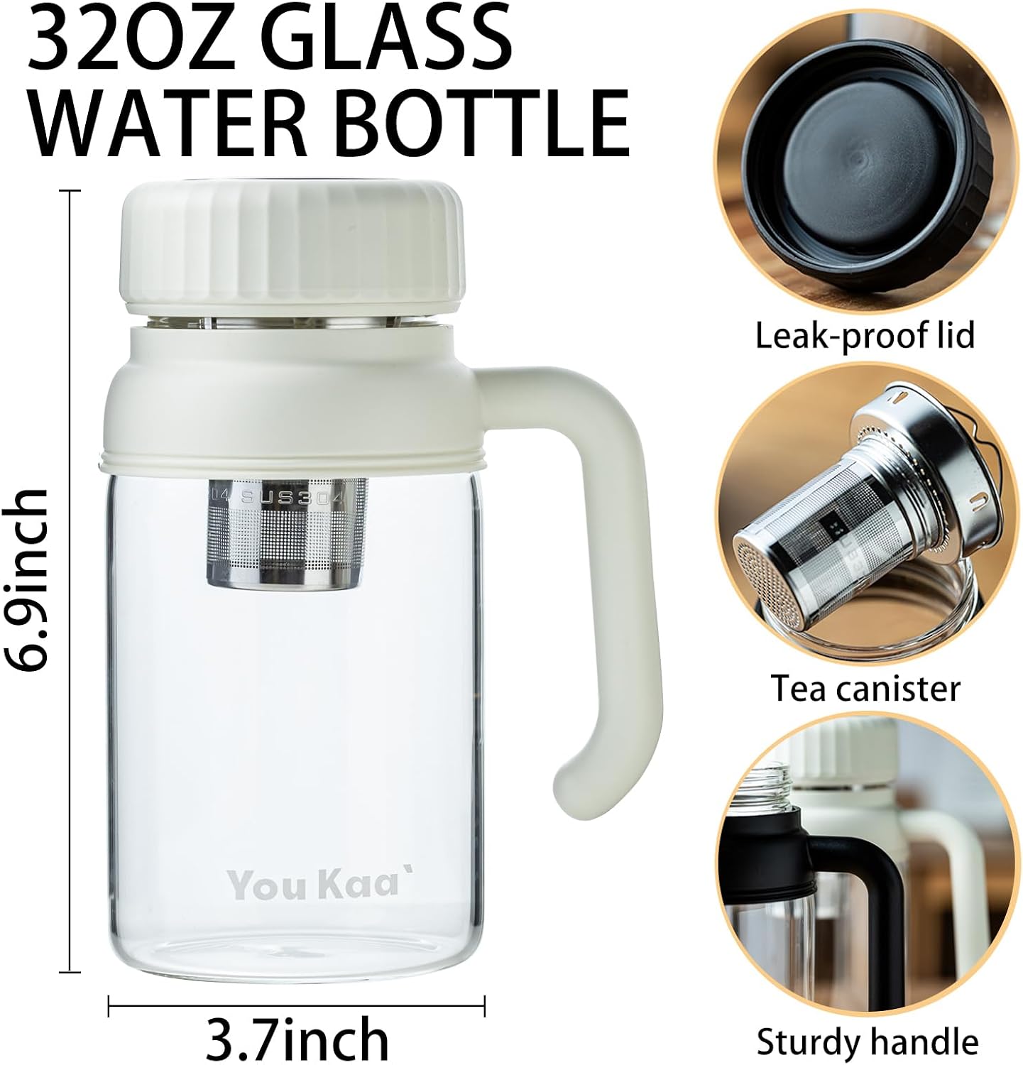 32oz Tea Infuser Bottle - Large Glass Water Bottle with Removable Infuser for Loose Leaf Tea & Fruit, Leakproof