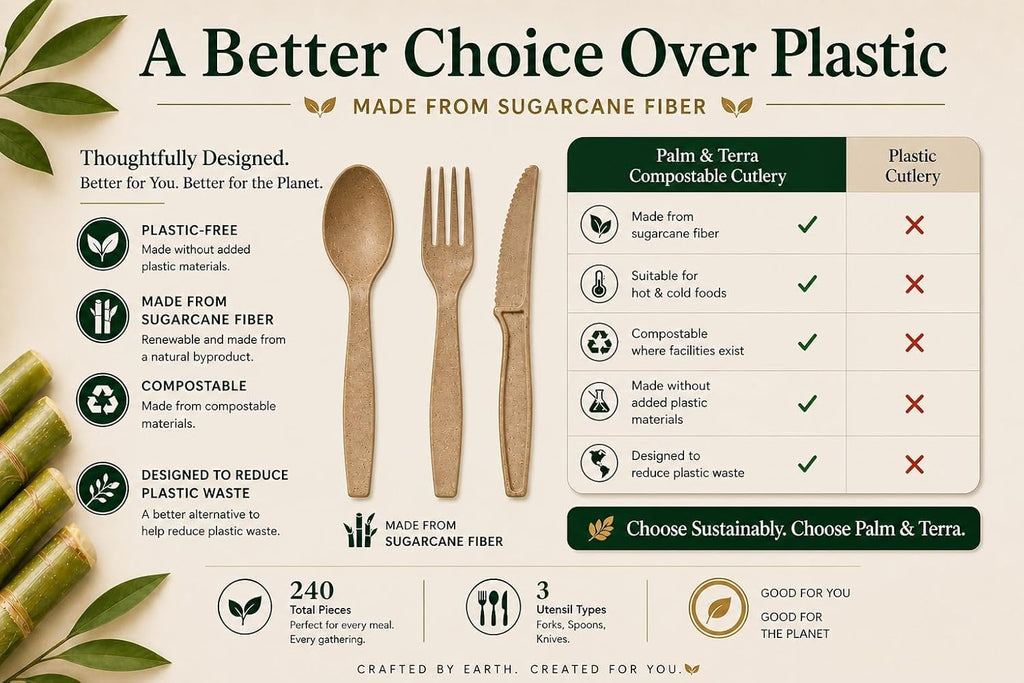 Sugarcane Disposable Cutlery Set, 240pc, Forks, Spoons, Knives