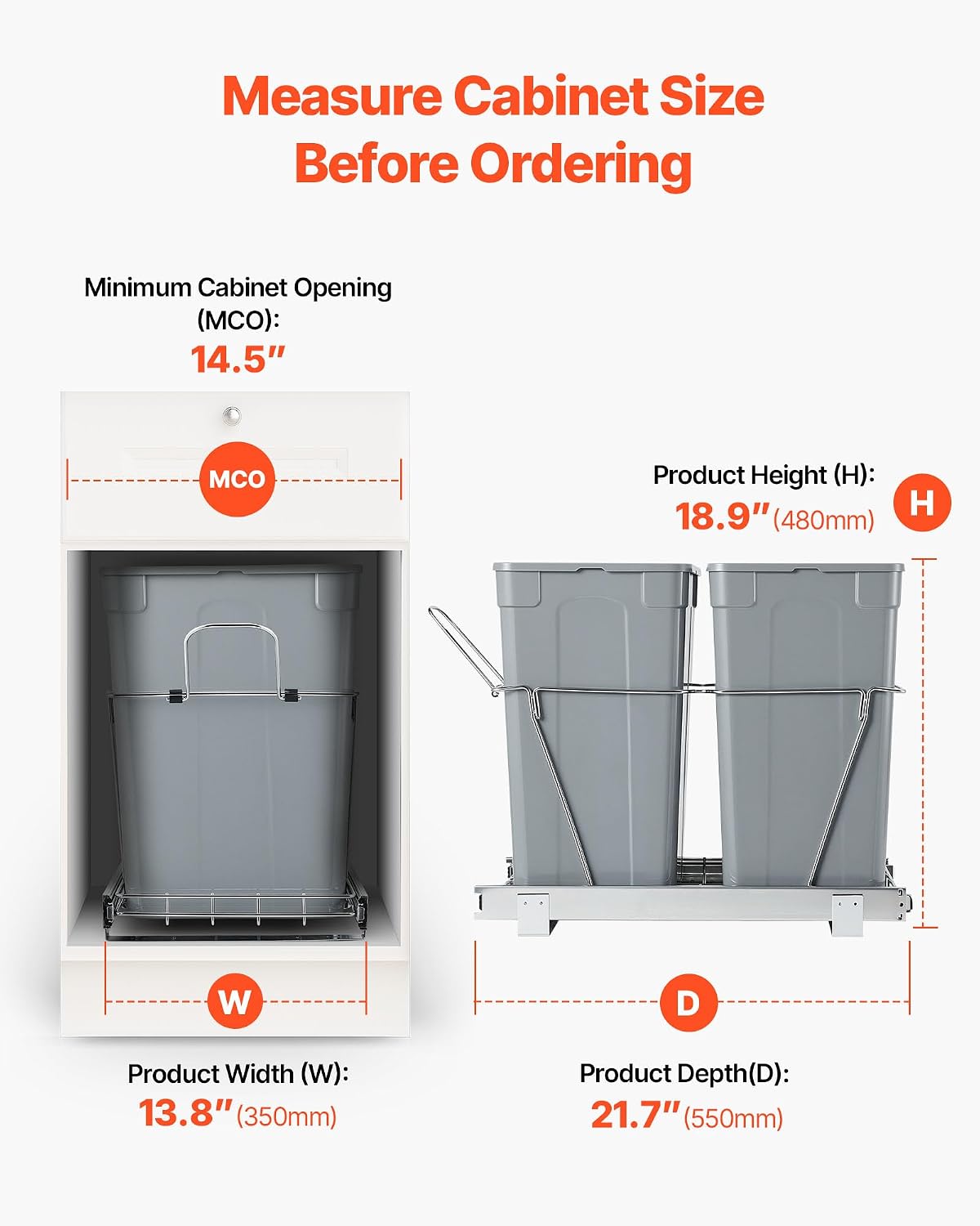Pullout Trash Can for Kitchen Cabinets, 35 QT x2 Double Under Sink Garbage Waste Recycling Bin, Under Mount Waste