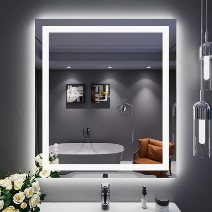 32"X36" LED Bathroom Mirror with Lights | Anti-Fog, Dimmable, 3 Color Temperature, Backlit + Front Lit, Memory