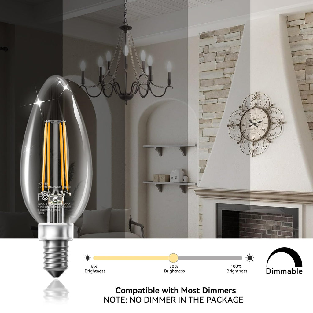 Candelabra LED Bulbs, E12 60W Equivalent Dimmable for Chandelier Light