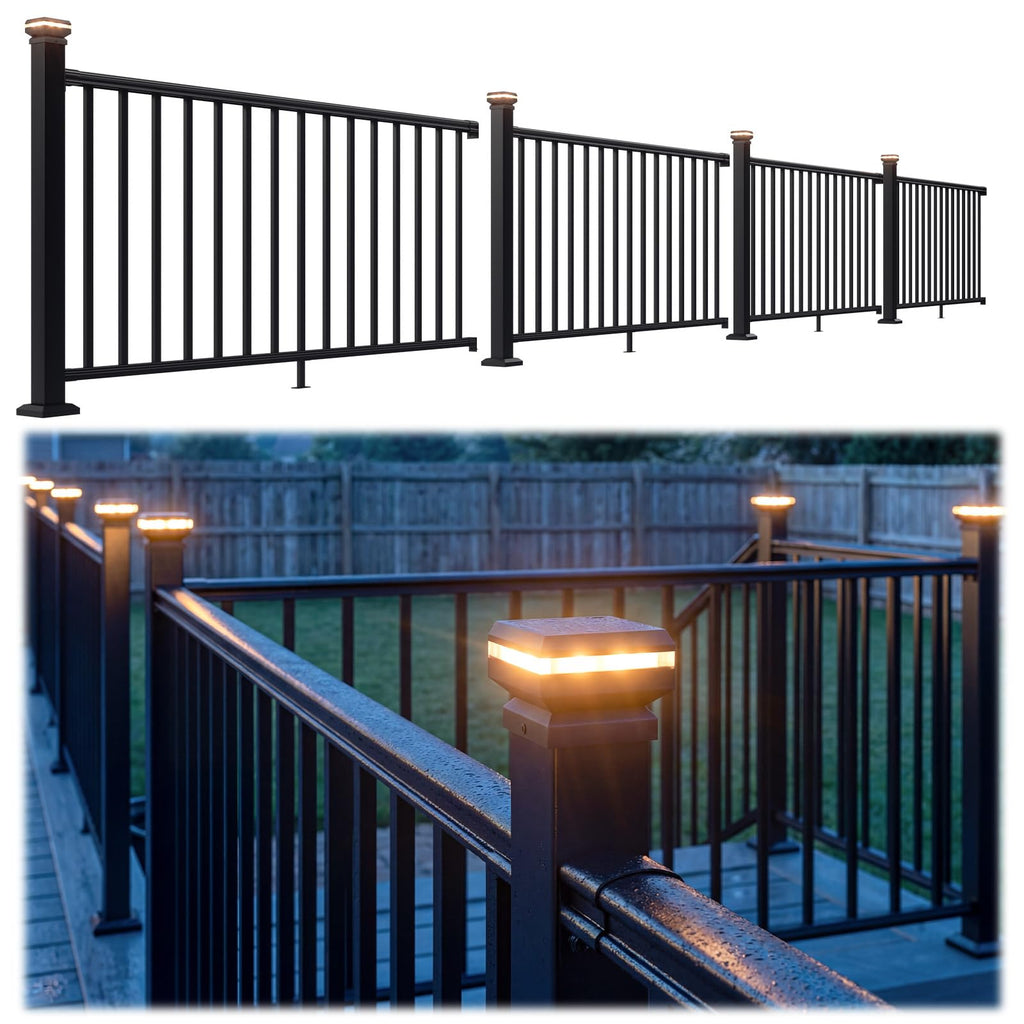 4 Pack 36 in x 6 ft Modular Aluminum Deck Railing Kit with Light
