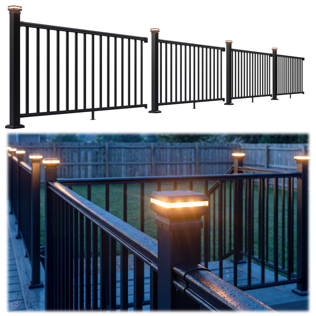 4 Pack 36 in x 6 ft Modular Aluminum Deck Railing Kit with Light