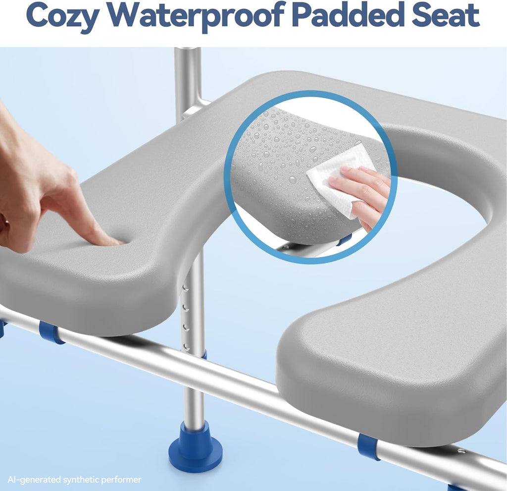 Raised Toilet Seat with Handles, Padded Toilet Seat Risers for Seniors, Adjustable Height & Width Toilet Riser