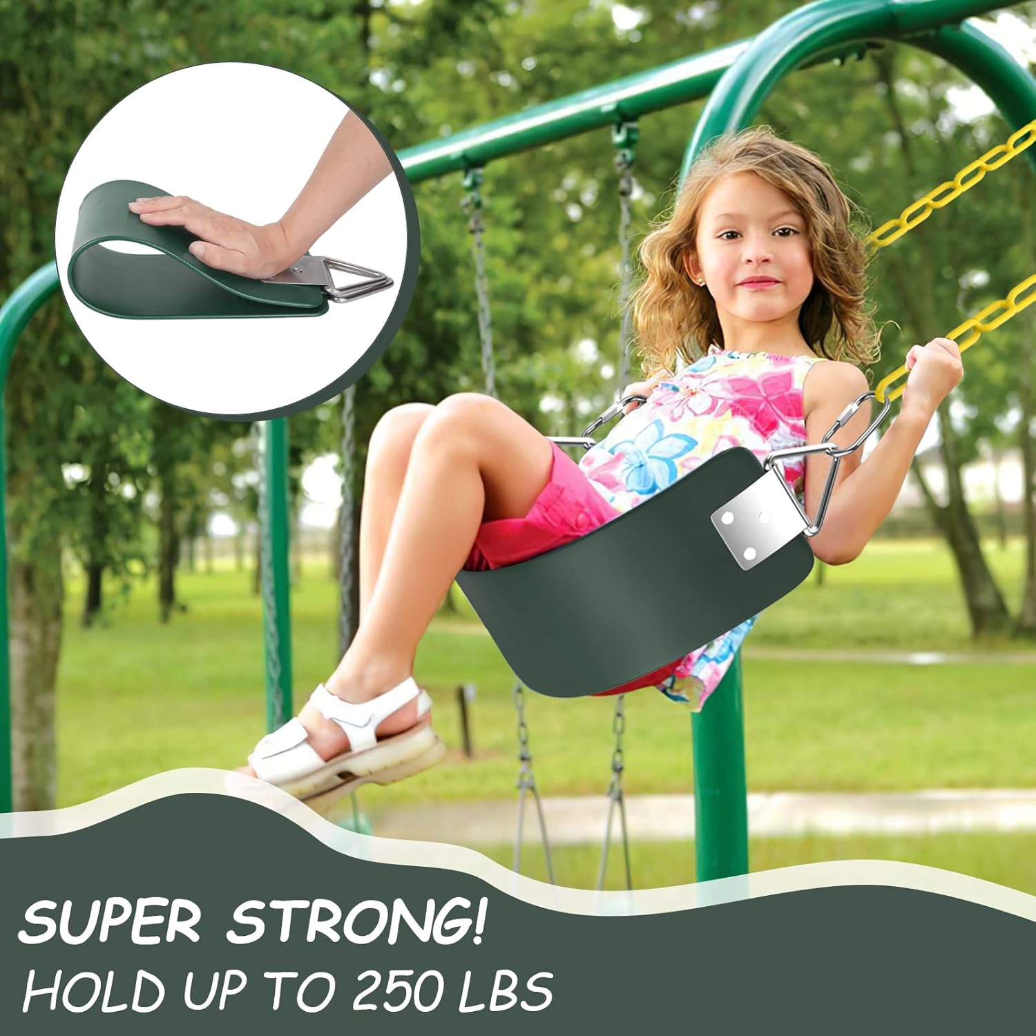 Swing Seat, 30.4 x 6 x 0.27 Inch Yard Swing for Kids & Adults with Metal Triangle Ring - Green(113KG /250LB Weight