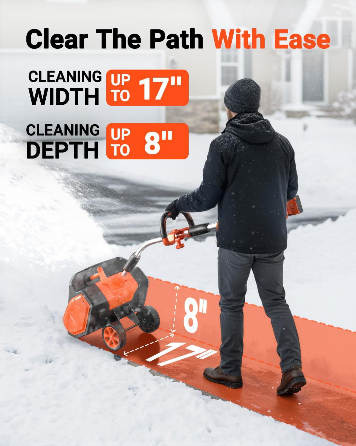 Electric Snow Shovel Cordless, 48V | 17.2-Inch Brushless Snow Shovel Battery Powered, Cordless Snow Blower with