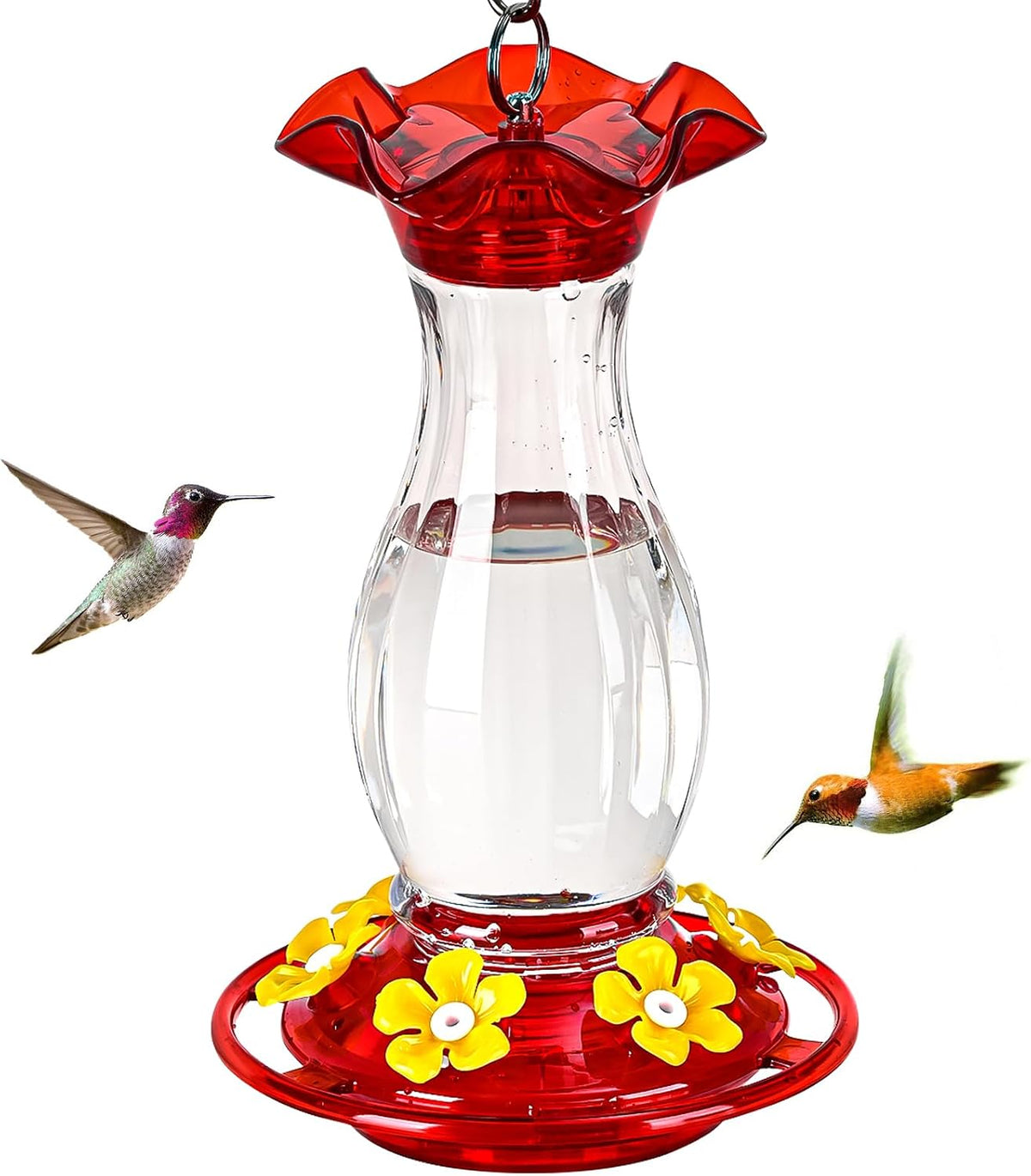 Hummingbird Feeder for Outdoors Hanging, 18 OZ Humming Birds Feeders with 6 Bee Guard Feeding Ports & Built-in Ant