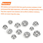 HELIFOUNER 100 Pieces 1/4”-20 Flange Nuts, Serrated Flange Hex Lock Nuts Assortment Kit, 304 Stainless Steel (18-8), Bright Finish, Coarse Thread