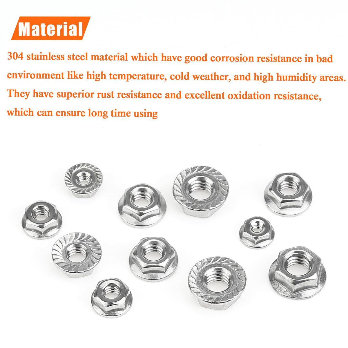 HELIFOUNER 100 Pieces 1/4”-20 Flange Nuts, Serrated Flange Hex Lock Nuts Assortment Kit, 304 Stainless Steel (18-8), Bright Finish, Coarse Thread