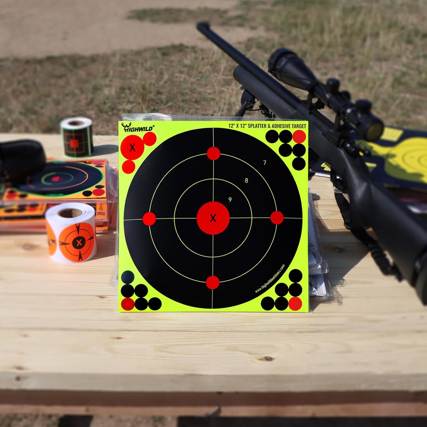 12X12 Inch Splatter Adhesive Bullseye Fluorescent Yellow Shooting Target Stickers - Suitable for Handguns, Rifles, BB